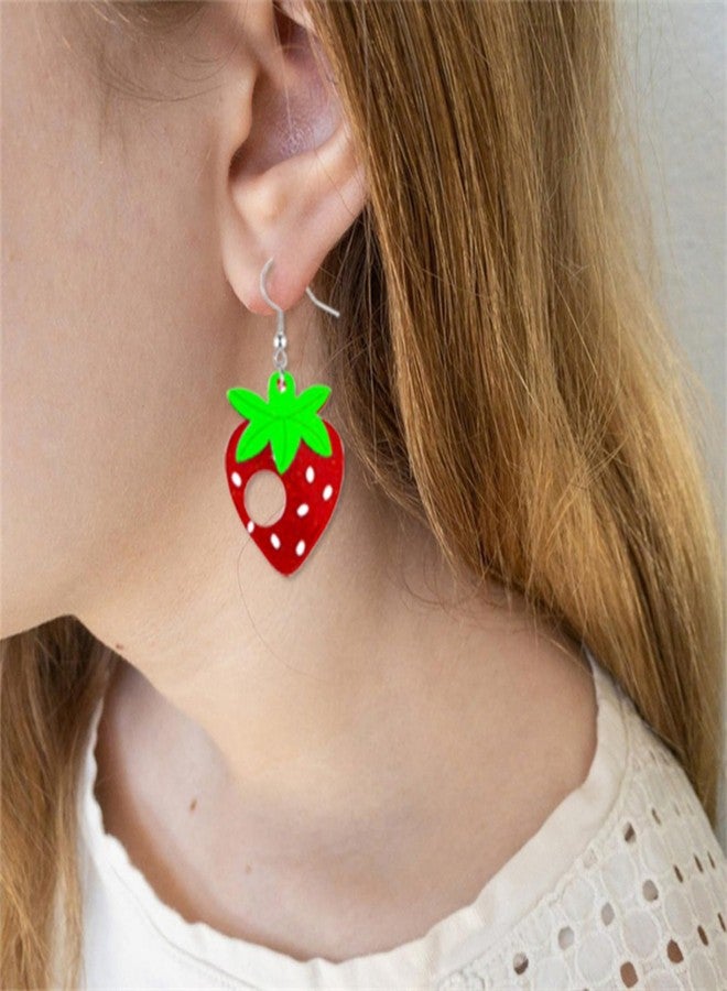 مجموعة أقراط RLHRNDE مكونة من 5 أزواج من أقراط الفراولة واليرقة اللطيفة للنساء، أقراط فراولة حمراء وخضراء مرحة مستوحاة من اليرقة الجائعة جداً، أقراط فاكهة حيوانية غير متماثلة لطيفة، هدايا جمالية مستوحاة من الحيوانات الكرتونية، مجوهرات العودة إلى المدرسة (النمط B) - Image 4