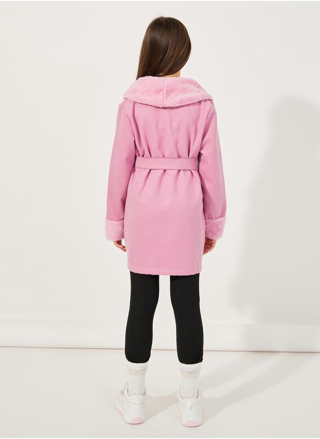 Styli - Light Weight Fuzzy Trim Collared Coat - Image 1