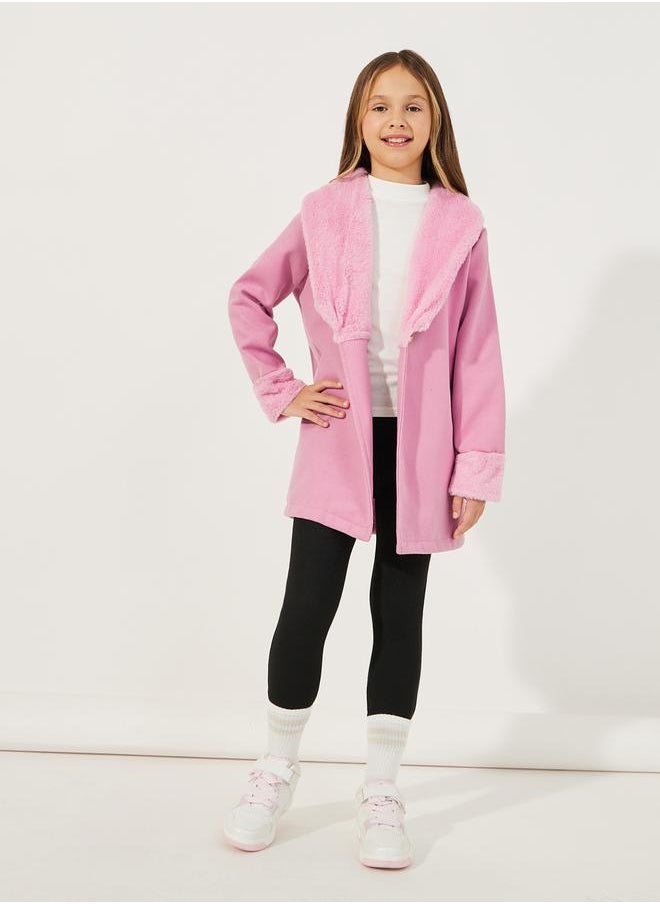 Styli - Light Weight Fuzzy Trim Collared Coat - Image 1