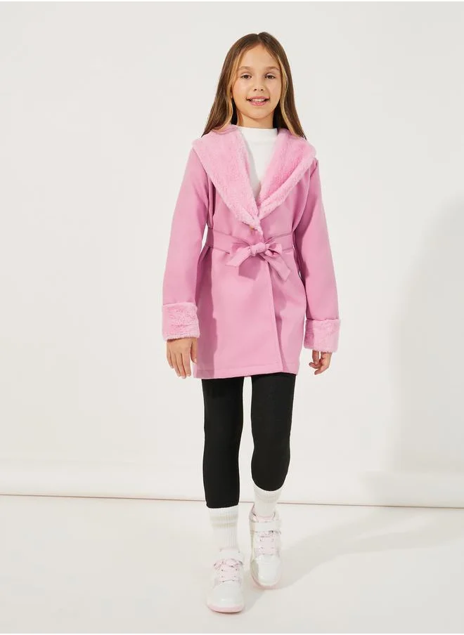 Styli Light Weight Fuzzy Trim Collared Coat