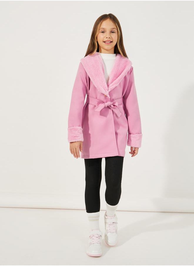 Styli - Light Weight Fuzzy Trim Collared Coat - Image 1