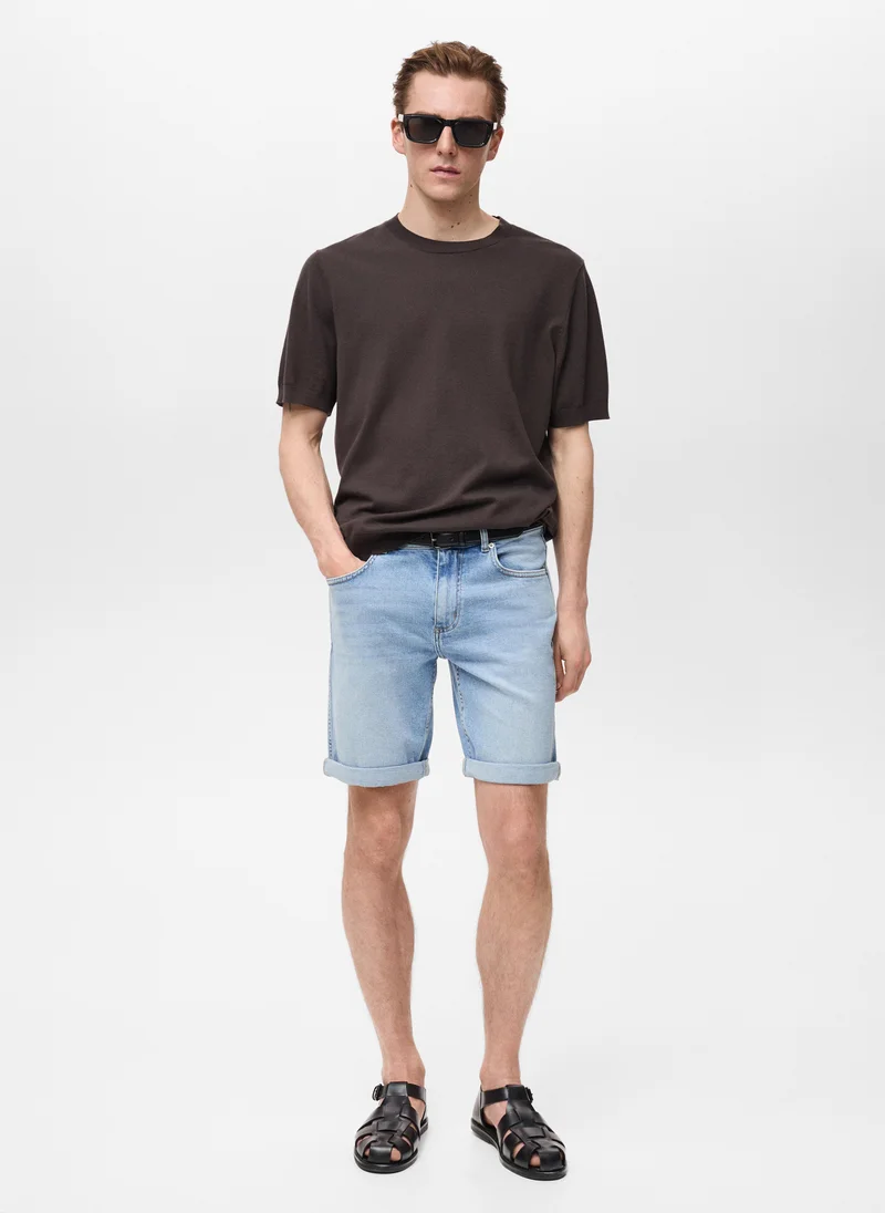 Mango Man Slim-fit denim bermuda shorts