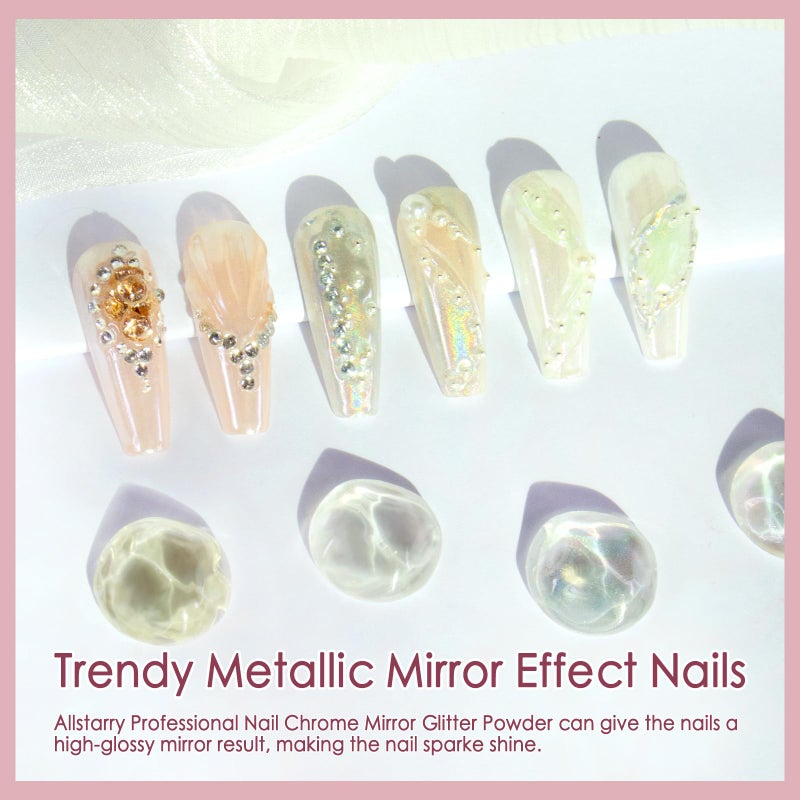 Allstarry Chrome Nail Powder 4pcs White Pearl Chrome Pigment Powder Iridescent Holographic Nail Glitter Dust Metallic Mirror Effect Pigment for Nail Gel Manicure DIY at Home Salon Women Gifts - Image 2