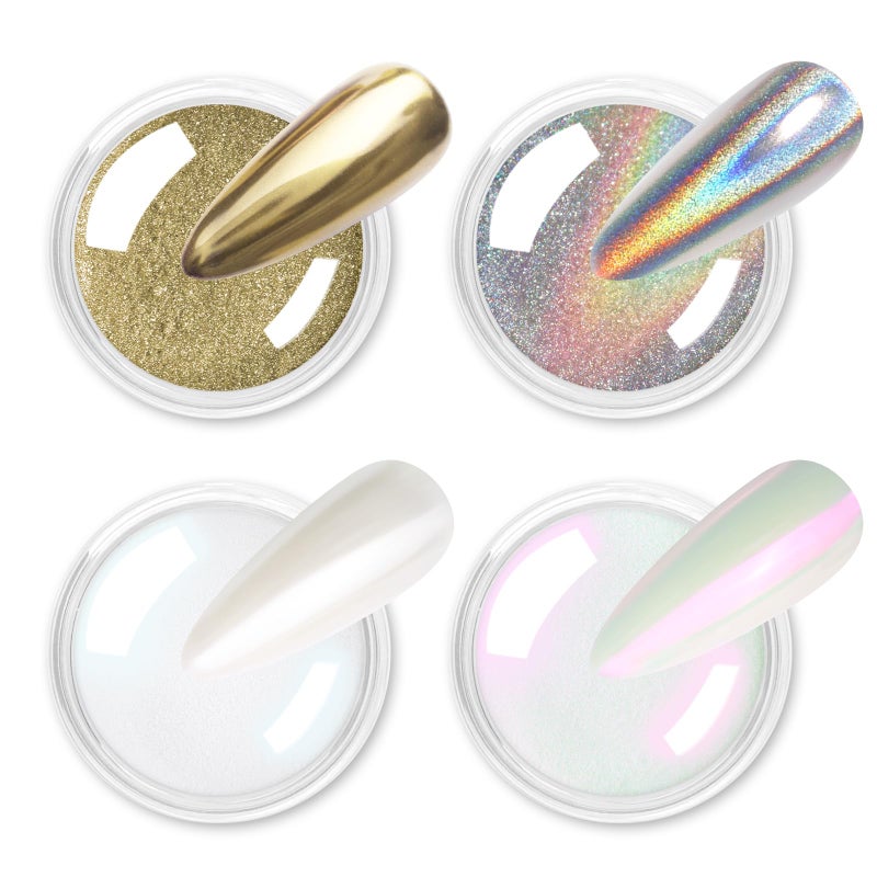 Allstarry Chrome Nail Powder 4pcs White Pearl Chrome Pigment Powder Iridescent Holographic Nail Glitter Dust Metallic Mirror Effect Pigment for Nail Gel Manicure DIY at Home Salon Women Gifts - Image 1