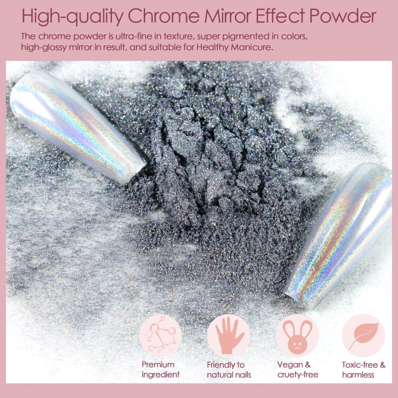 Allstarry Chrome Nail Powder 4pcs White Pearl Chrome Pigment Powder Iridescent Holographic Nail Glitter Dust Metallic Mirror Effect Pigment for Nail Gel Manicure DIY at Home Salon Women Gifts - Image 3