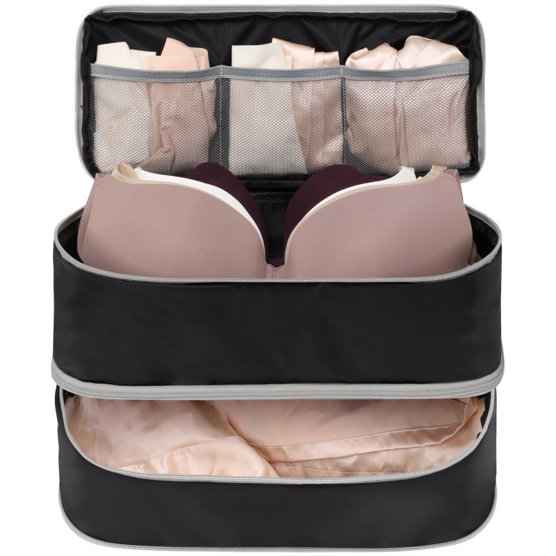 Cambond Travel Underwear Organizer Bag Large 4in1 Soft Double Layer Bra Travel Bag Fits B to 36D Portable Expandable Compression Packing Organizers Underwear Bag Packing Cubes for Women Black - Image 2