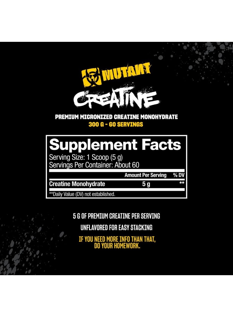 Mutant Unflavored Creatine Monohydrate Micronized Powder 300g 60 Servings