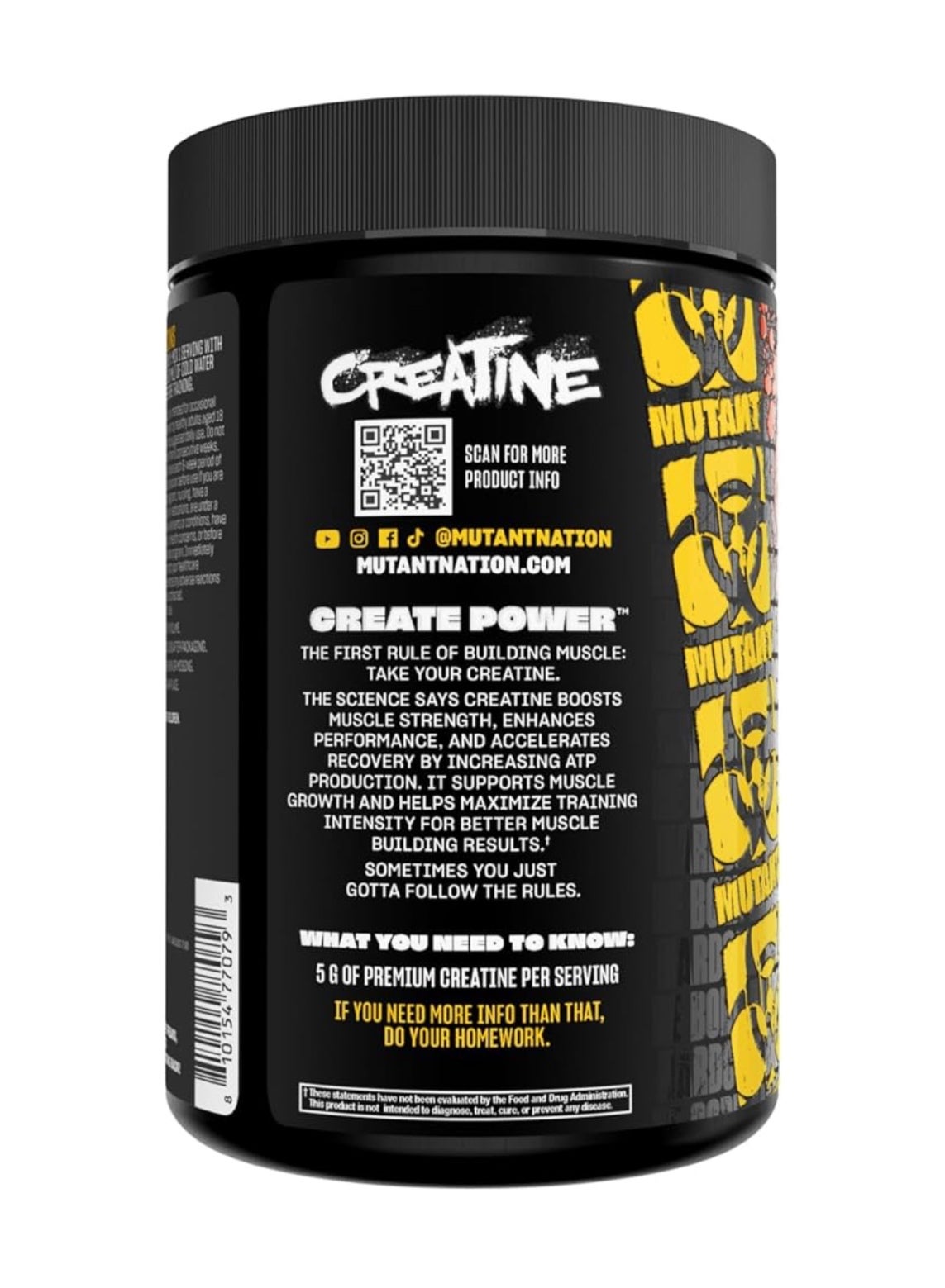 Mutant Unflavored Creatine Monohydrate Micronized Powder 300g 60 Servings