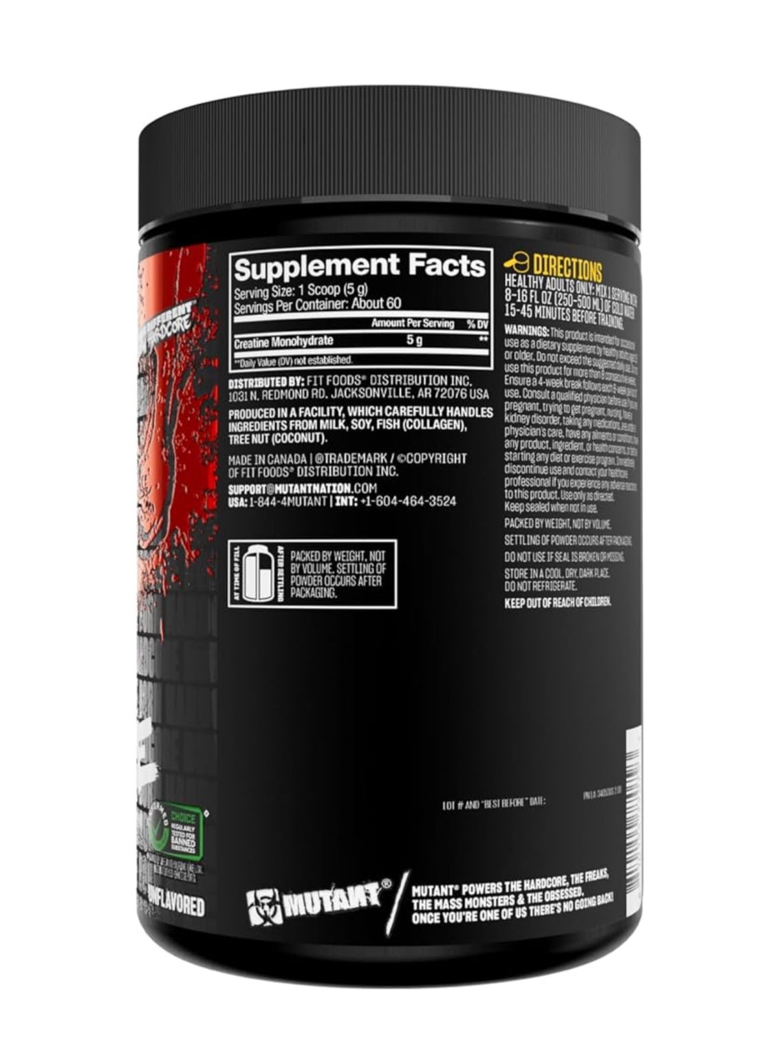 Mutant Unflavored Creatine Monohydrate Micronized Powder 300g 60 Servings