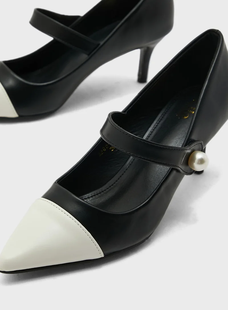 ELLA Colourblock Pearl Detail Pointed Pump