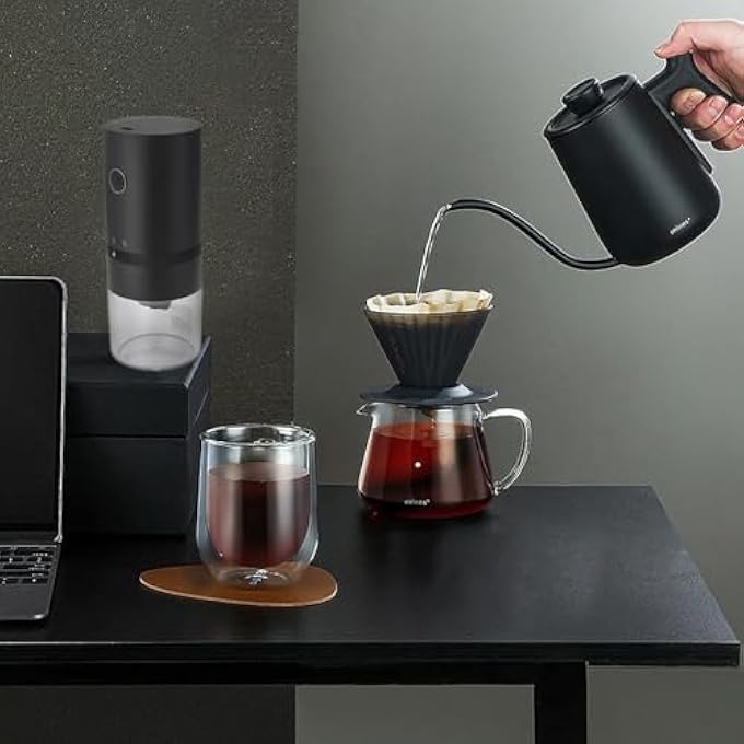 PENG GENERAL Portable Electric Coffee Grinder Black Conical Burr Mill With Glass Container 708X275 Inch Usb Charging Professional Bean Grinding Adjustable Coarseness - Image 5