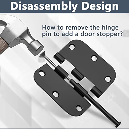 HOSOM 24 Pack Rounded Matte Black Door Hinges 3.5 x 3.5 inch with 5/8 Radius 3 1/2 Heavy Duty Interior Door Hinges, 3 ½"x 3 ½" Door Hardware - Image 5