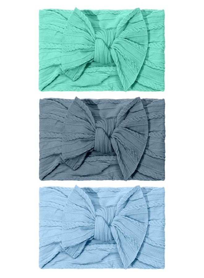 SYGA Pack of 3Baby Headbands Soft Nylon Bow Hairbands Strechable for Newborns, Infants, Toddlers and Kids 0-3 Years(NavyBlue-Blue-MintGreen) - Image 1