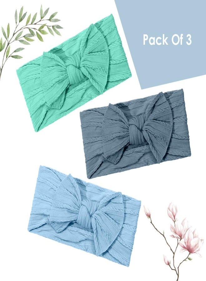 SYGA Pack of 3Baby Headbands Soft Nylon Bow Hairbands Strechable for Newborns, Infants, Toddlers and Kids 0-3 Years(NavyBlue-Blue-MintGreen) - Image 5