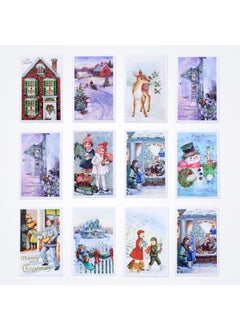 Bimotif Glitter postcard, Christmas, red house and snowman Set (12 pieces)  - Image 1