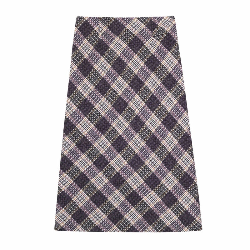 High Waist Contrast Plaid A-Line Plus Size Skirt Purple grid 