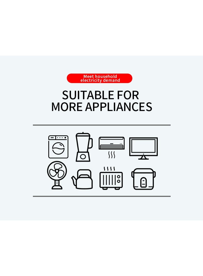 سكاي فيو شريط طاقة واقي من زيادة التيار - سلك تمديد بمقبس مسطح مع 4 منافذ و8 منافذ USB ومنفذين من النوع C، سلك طاقة بطول 2 متر (3000 واط/16 أمبير/110 فولت-265 فولت) مادة مقاومة للهب من البولي كربونات، قلب نحاسي نقي (أسود) - Image 3