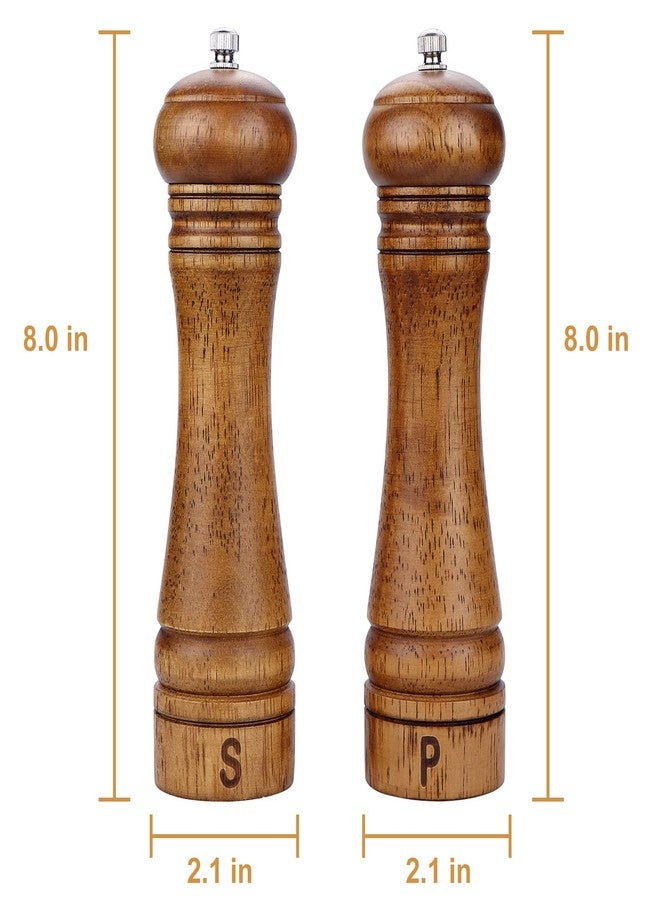 Gulex® Wood Pepper Grinder Pepper Mill,Adjustable Coarseness 8 Inch Wooden Peppermill, Ceramic Grinding Mechanism Salt Mill Refillable (1 pack) (Dark-2PC) - Image 2