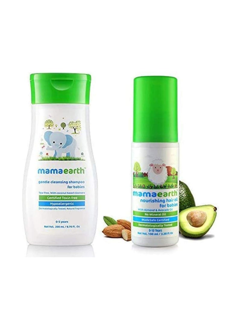 Mama Earth Mamaearth Gentle Cleansing Shampoo, 200ml + Nourishing Hair Oil For Babies, 100ml, Pack of 2 - Image 1