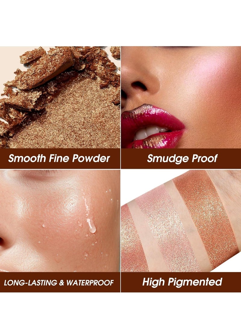 Highlighter Powder Palette, Makeup Palette Facial Bronzers Illuminator Palette Highlighter Baked Waterproof Long Lasting Brilliant Lighten Skin 5Color