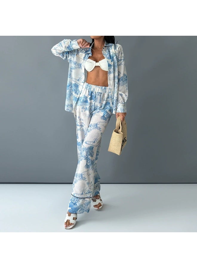 general 2025-2026 Women's Personalized Graffiti Casual Shirt with Flap Collar and Long Sleeves Fashion Set - Image 1