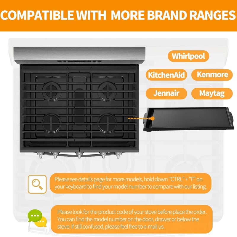 atgestore Upgraded W10432544 Griddle Replacement for Whirlpool Stove Parts 19.7" x 7.8" Cast Iron Range Griddle Plate W10432539 KitchenAid Kenmore Jennair Maytag Gas Cooktop Parts Burner Griddle Flat Top Pan - Image 5