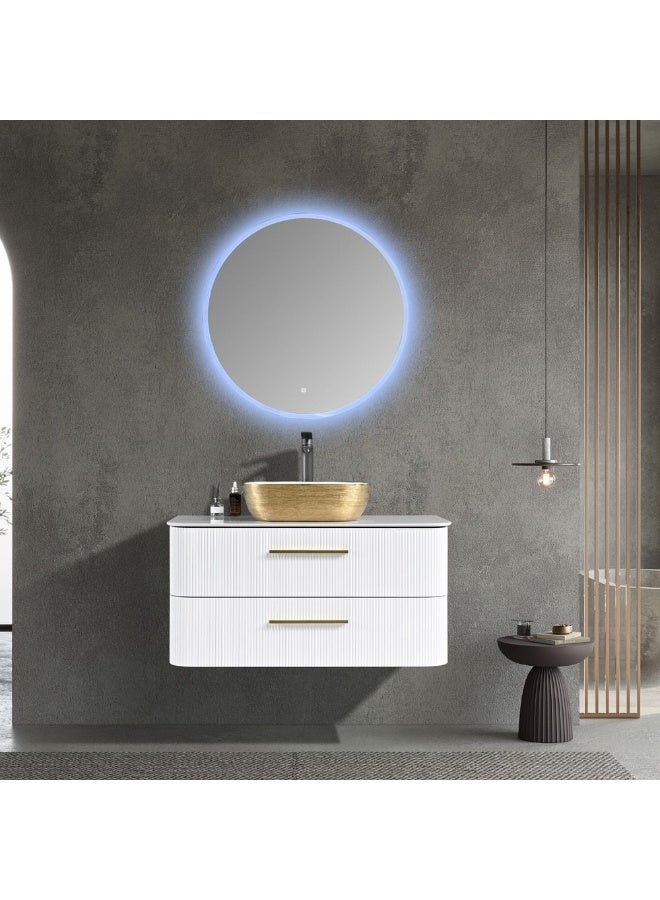 DANUBE HOME Milano Luxury And Modular Mariz Vanity Round Led Mirror Touch Switch With 2 Large Storage Drawer And Wash Basin 1000X520Mm (3Ctns/Set)  - Image 1