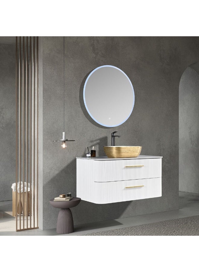 DANUBE HOME Milano Luxury And Modular Mariz Vanity Round Led Mirror Touch Switch With 2 Large Storage Drawer And Wash Basin 1000X520Mm (3Ctns/Set)  - Image 3