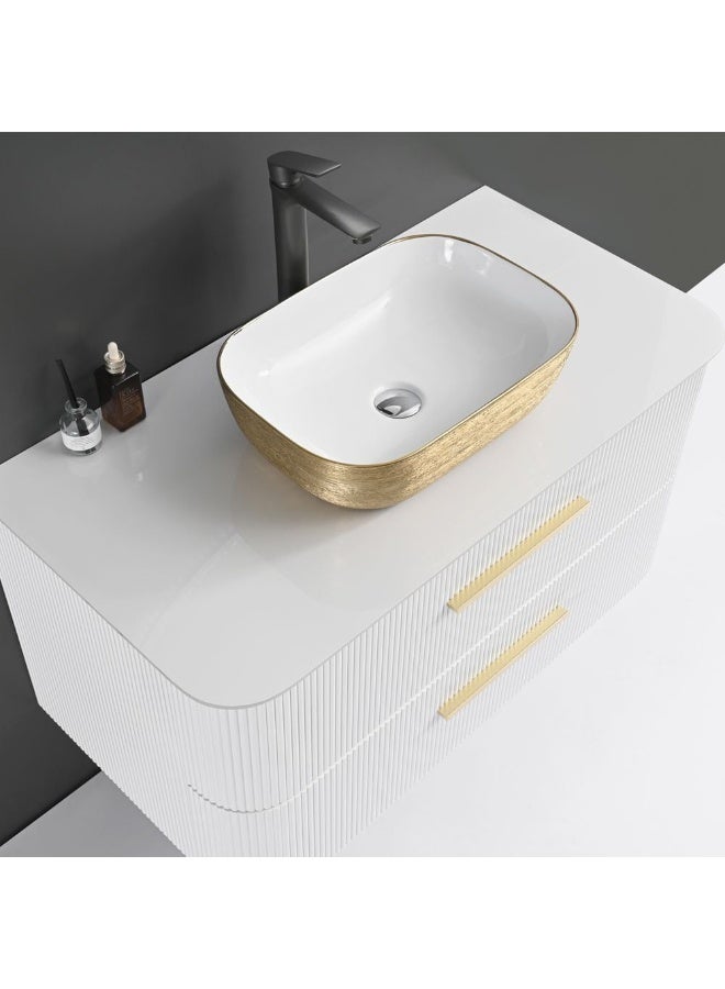 DANUBE HOME Milano Luxury And Modular Mariz Vanity Round Led Mirror Touch Switch With 2 Large Storage Drawer And Wash Basin 1000X520Mm (3Ctns/Set)  - Image 2