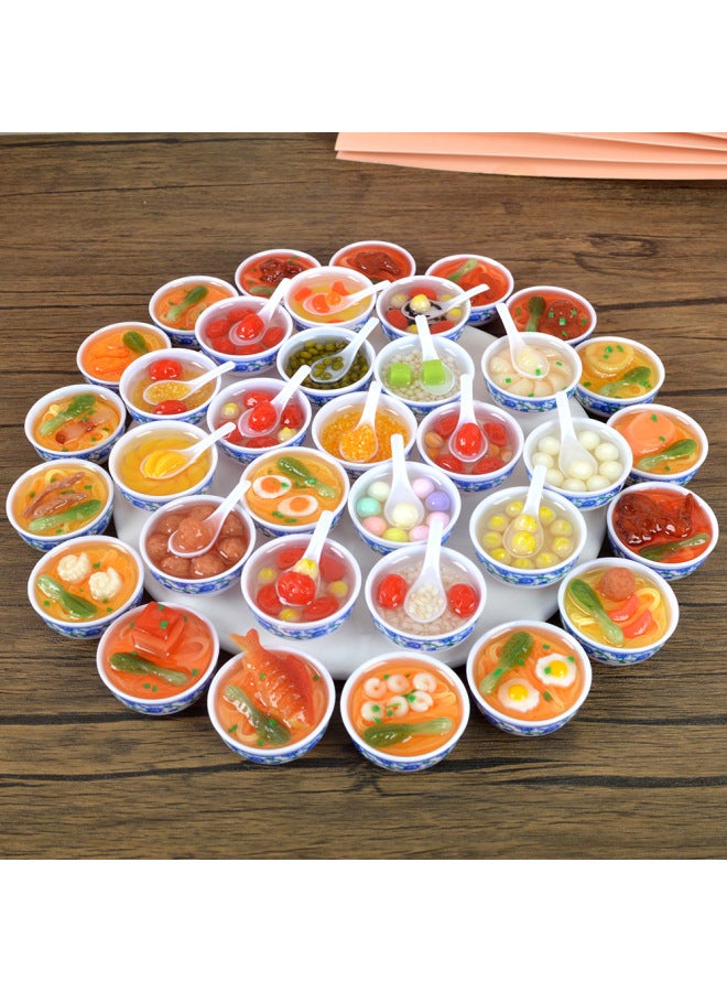 Loquat Chinese Style Small Gifts PVC Simulation Blue And White Porcelain Small Bowl Of Vegetable Noodles Microminiature Food Play Simulation Food Model Grab Week-Color:【model】 Red Dates And Lotus Seeds Soup - Image 4