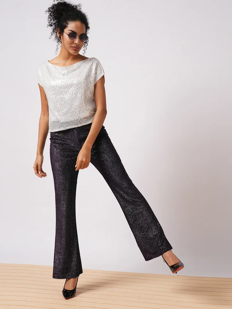 globus Women Magic Shimmer Flared High-Rise Trousers