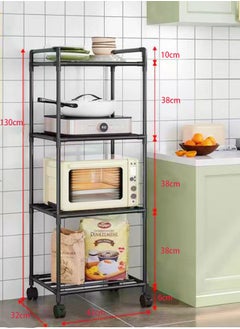 BUPY 4-Tier Kitchen Storage Rack with Wheels - High Quality Metal Pipes Storage Shelves for Home Bathroom, Kitchen, Balcony and Garden (Black)  - Image 1
