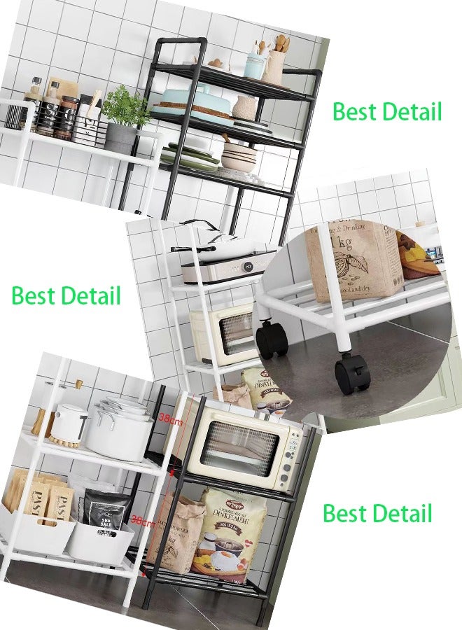 BUPY 4-Tier Kitchen Storage Rack with Wheels - High Quality Metal Pipes Storage Shelves for Home Bathroom, Kitchen, Balcony and Garden (Black) - Image 4