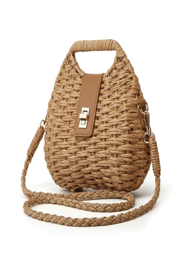 Caistre Women Straw Shoulder Handbag Natural Summer Beach Tote Bag Soft Bell Purse Straw Hobo Crossbody Bag 2025, Khaki, One size - Image 2
