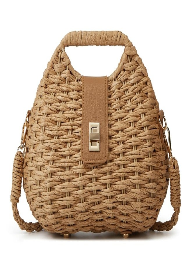 Caistre Women Straw Shoulder Handbag Natural Summer Beach Tote Bag Soft Bell Purse Straw Hobo Crossbody Bag 2025, Khaki, One size - Image 1