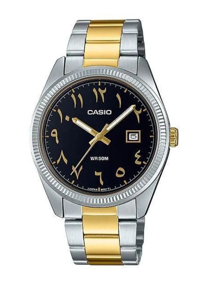 CASIO ساعة كاسيو للرجال من الفولاذ المقاوم للصدأ بقرص أسود عربي تناظري MTP-1302SG-1B3VDF - Image 1