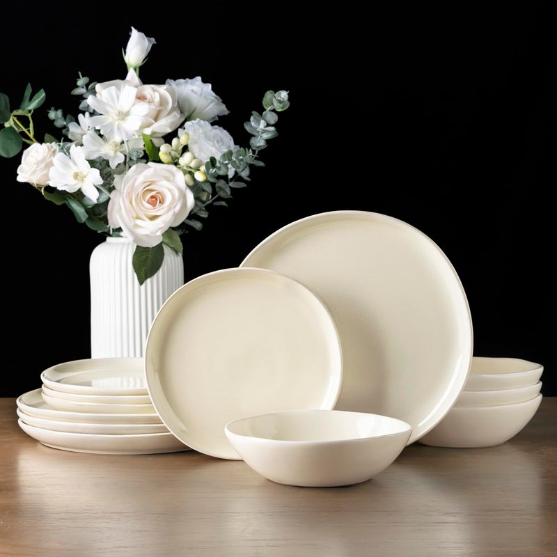 AmorArc Ceramic Dinnerware Sets,Handmade Reactive Glaze Stoneware Plates and Bowls Sets,Highly Scratch Resistant | Dishwasher & Microwave Safe Dishes Set,Service for 4 (12pc) - Image 1