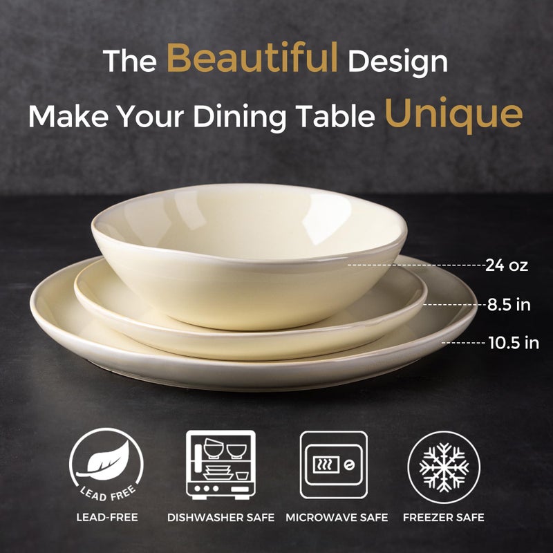 AmorArc Ceramic Dinnerware Sets,Handmade Reactive Glaze Stoneware Plates and Bowls Sets,Highly Scratch Resistant | Dishwasher & Microwave Safe Dishes Set,Service for 4 (12pc) - Image 2