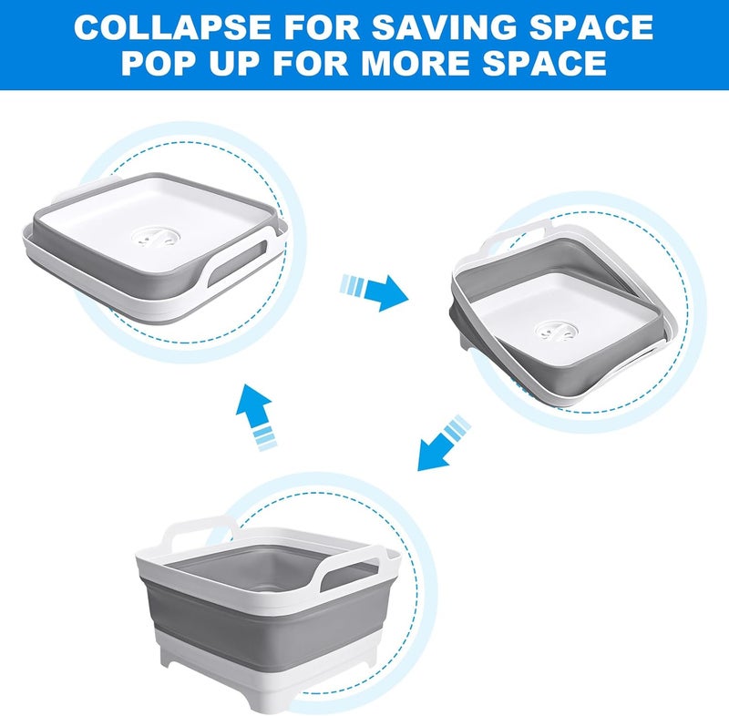 JOBVERT Collapsible Wash Basin with Drain Plug, 2.4 Gallon (9L) Collapsible Dish Basin, Portable Bottle Washing Basin for Baby Bottles, Vegetable Washing, RV Camping - Image 3
