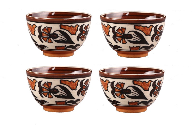 Caffeine Ceramic Handmade Flower Print Dessert Bowl (Set of 4, 150 ml) - Image 1