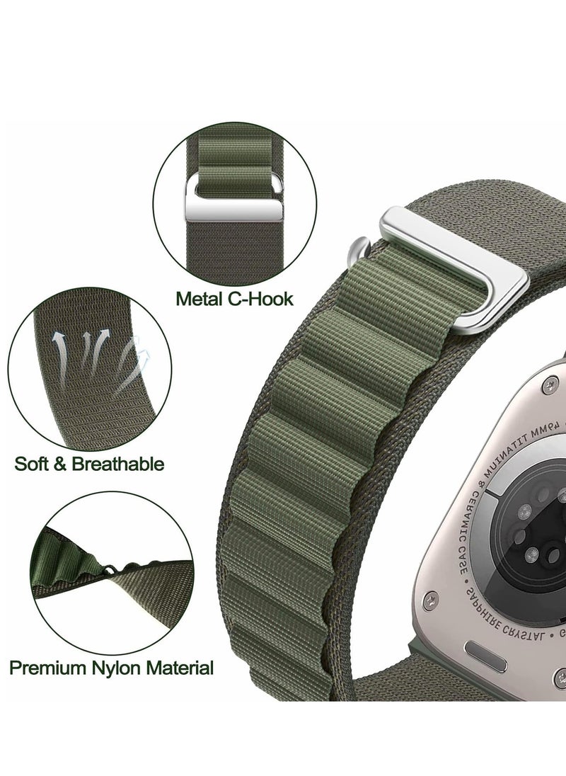 دينكس مجموعة من 4 أحزمة Alpine Loop من النايلون الرياضي المنسوج لساعة Apple Watch مقاس 49 مم/45 مم/44 مم متوافقة مع iWatch Series 8/Ultra/7/SE/6/5/4/3/2/8 باللون الأبيض/الأخضر/البرتقالي/الأسود  - Image 3