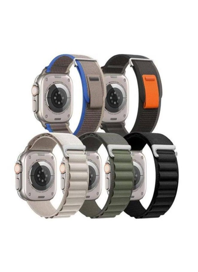 دينكس مجموعة من 4 أحزمة Alpine Loop من النايلون الرياضي المنسوج لساعة Apple Watch مقاس 49 مم/45 مم/44 مم متوافقة مع iWatch Series 8/Ultra/7/SE/6/5/4/3/2/8 باللون الأبيض/الأخضر/البرتقالي/الأسود  - Image 1