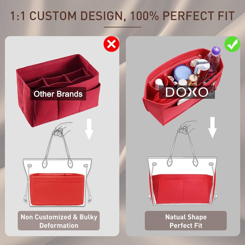 Doxo Purse Organizer Insert Handbag & Tote Felt Bag Fits Neverfull GM (X-Large, Red Bag+Red Base Shape) - Image 5