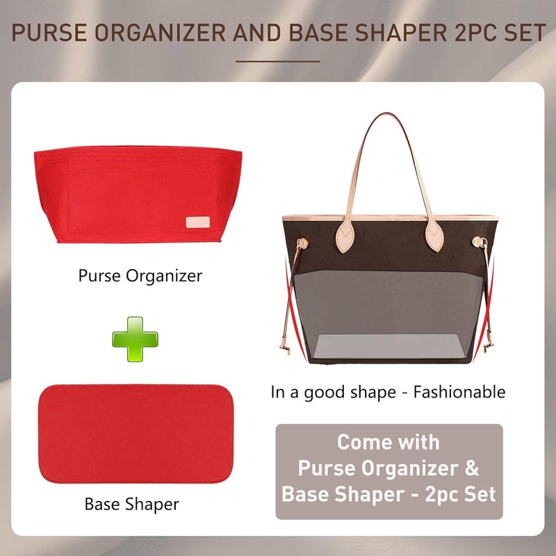 Doxo Purse Organizer Insert Handbag & Tote Felt Bag Fits Neverfull GM (X-Large, Red Bag+Red Base Shape) - Image 3
