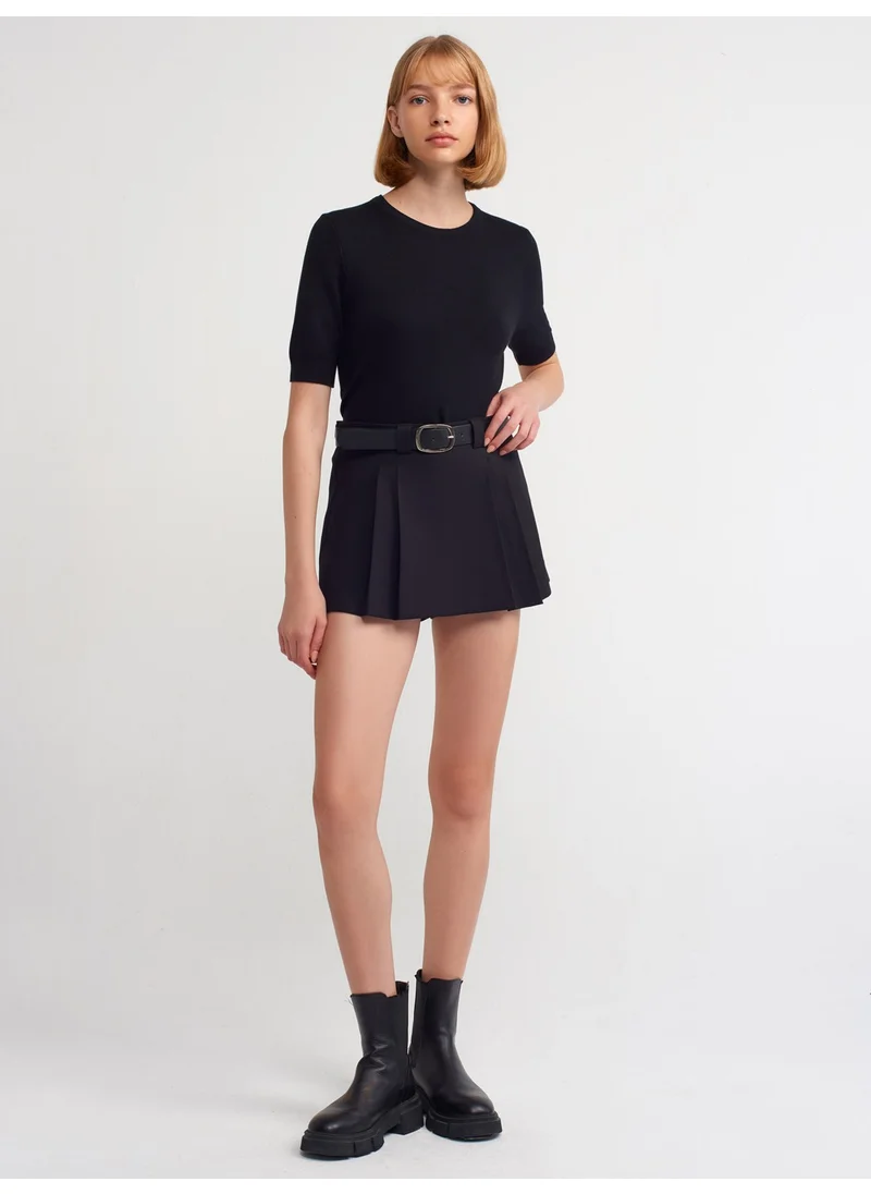 ديلفين 80813 Belted Double Mini Short Skirt-Black