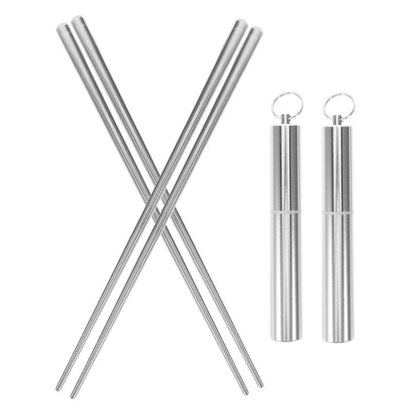 2 Sets Foldable Chopsticks: Camping Utensils With Case - Reusable Portable - Stainless Steel Keychain Nonslip Tip Convenient Tableware For Outdoor - Image 3