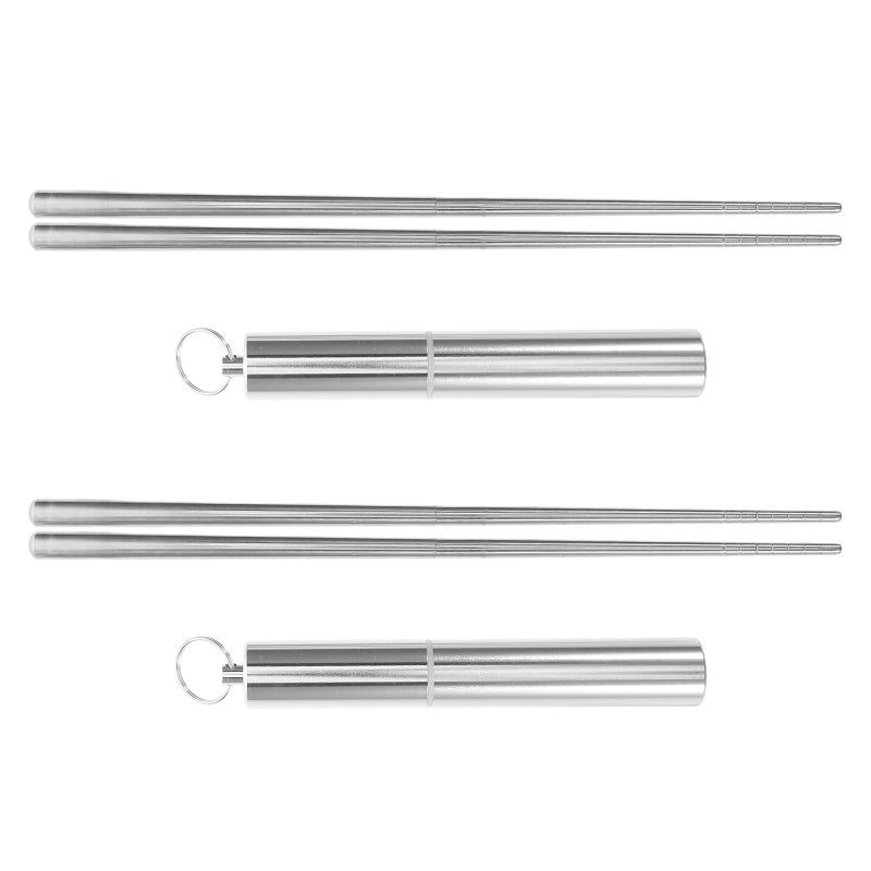 2 Sets Foldable Chopsticks: Camping Utensils With Case - Reusable Portable - Stainless Steel Keychain Nonslip Tip Convenient Tableware For Outdoor - Image 5