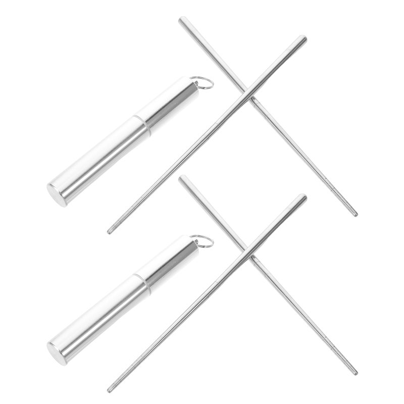 2 Sets Foldable Chopsticks: Camping Utensils With Case - Reusable Portable - Stainless Steel Keychain Nonslip Tip Convenient Tableware For Outdoor - Image 1