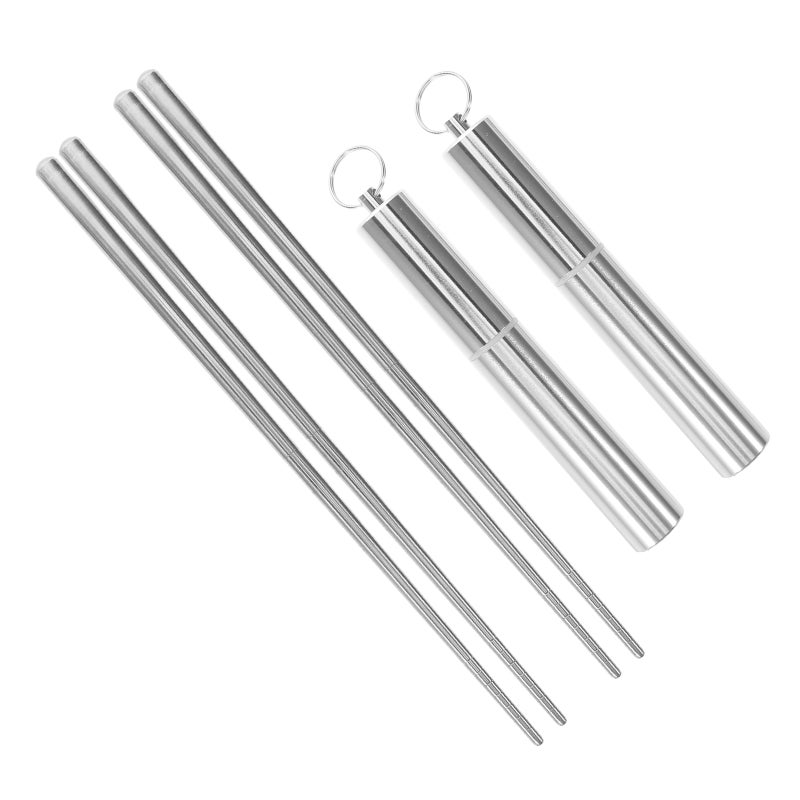 2 Sets Foldable Chopsticks: Camping Utensils With Case - Reusable Portable - Stainless Steel Keychain Nonslip Tip Convenient Tableware For Outdoor - Image 2