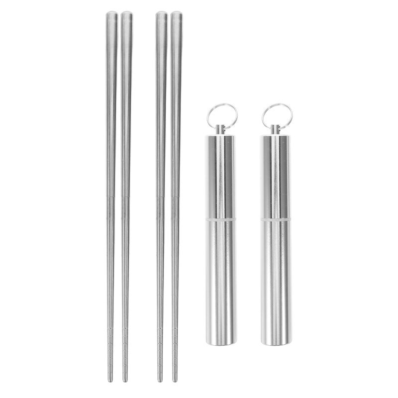 2 Sets Foldable Chopsticks: Camping Utensils With Case - Reusable Portable - Stainless Steel Keychain Nonslip Tip Convenient Tableware For Outdoor - Image 4